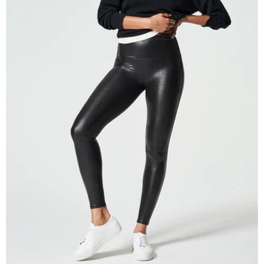 Spanx SPANXshape Faux Leather Leggings Medium Black Best Seller 28" Inseam
